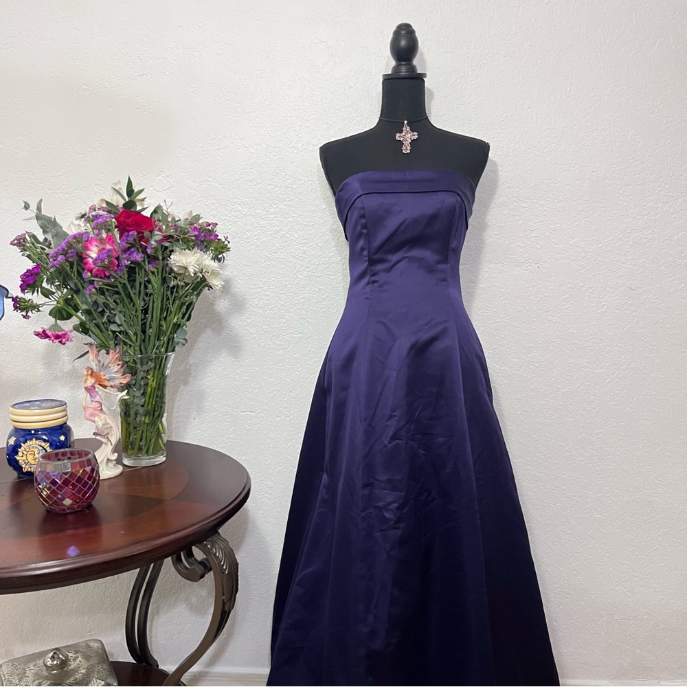 Vintage Fairy Strapless Purple Satin Evening Gown